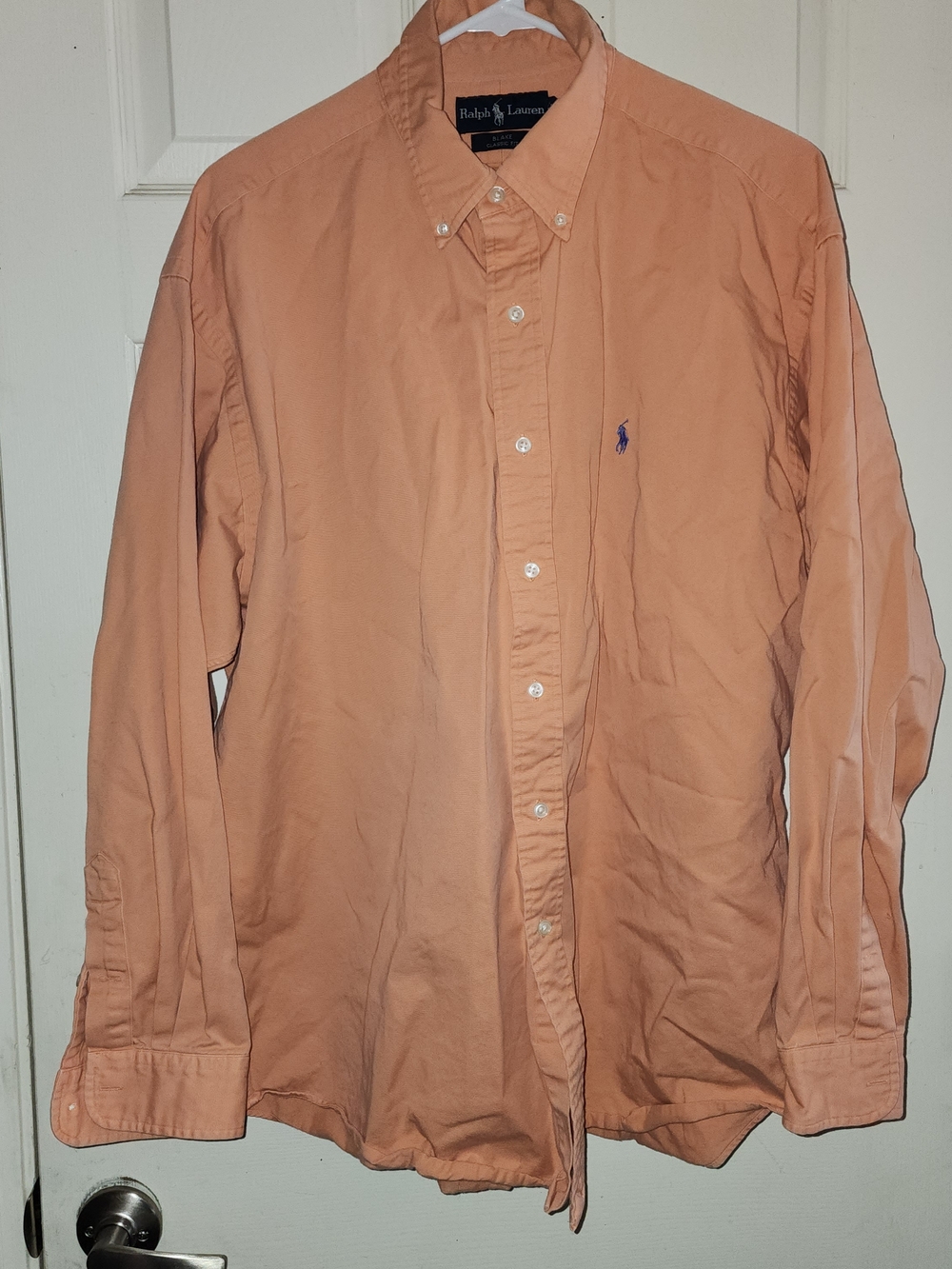 Ralph Lauren Peach Button-Down Shirt with Navy Logo
